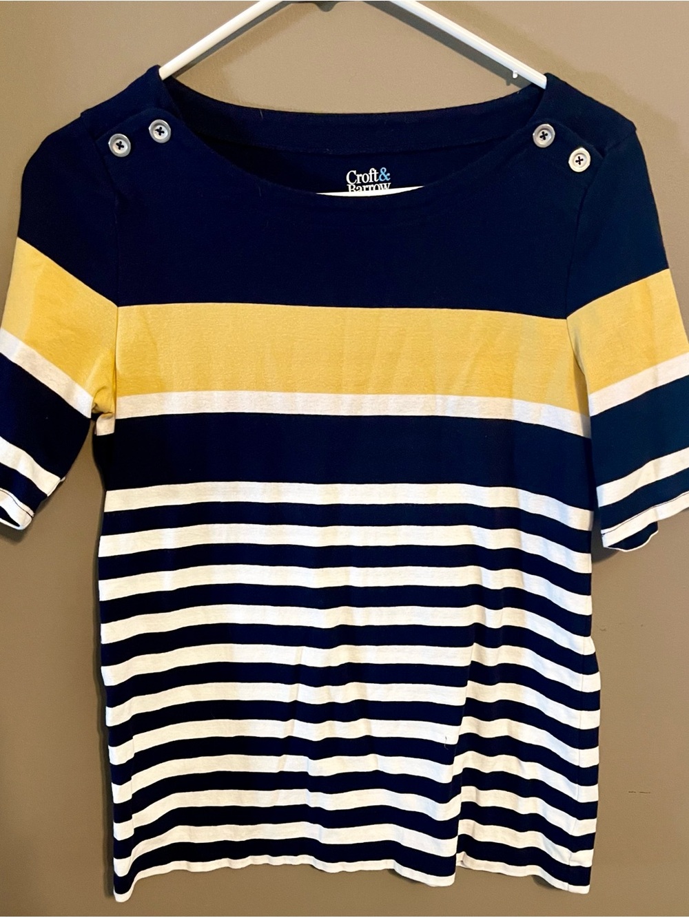 croft & barrow Navy, Yellow & White Striped Short-Sleeve Tee